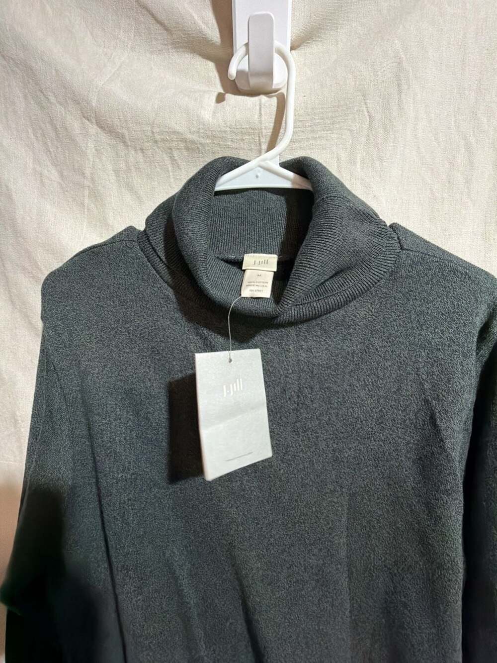 NWT J.Jill Cotton Turtleneck Sweater Dress Heather Charcoal Grey Medium New - Picture 4 of 6